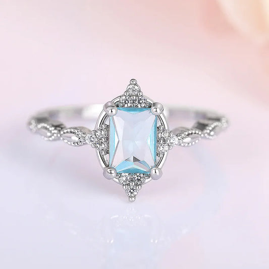 925 Sterling Silver Light Blue Cubic Zircon Rings for Women
