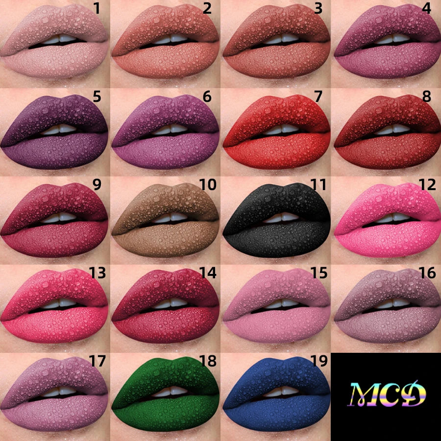 19 colors Matte Velvet Lip Gloss Waterproof Liquid Lipstick