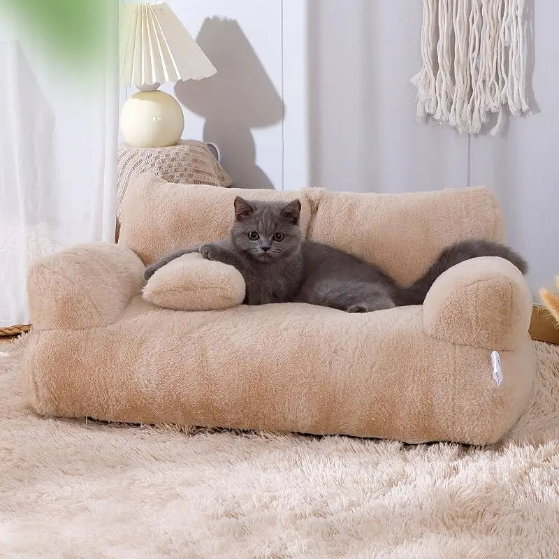 Plush Sofa Bed for Cats and Small Medium Dogs, Memory Foam Removable Washable Pet Sofa