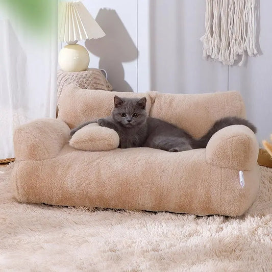 Plush Sofa Bed for Cats and Small Medium Dogs, Memory Foam Removable Washable Pet Sofa