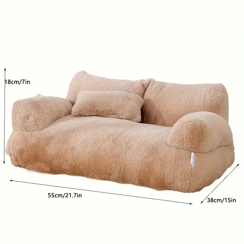 Plush Sofa Bed for Cats and Small Medium Dogs, Memory Foam Removable Washable Pet Sofa