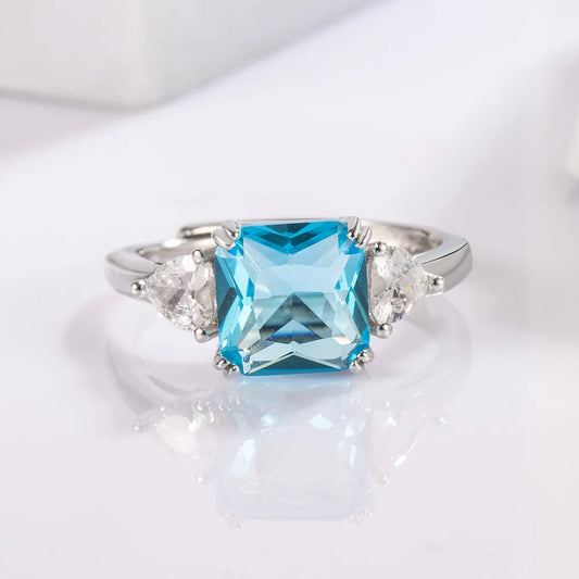 Elegant 925 Sterling Silver Blue Zircon Rings For Women Luxury Fine Jewelry