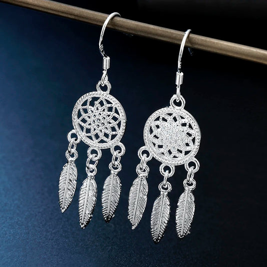 Dream Catcher 925 Silver Vintage Drop Earrings For Women Luxury Fine Wedding Jewelry