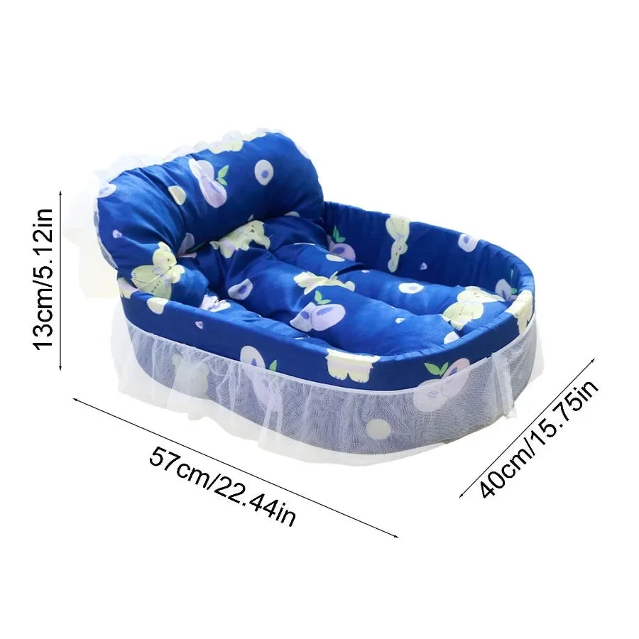 Blue Dog Bed for Small and Medium Dogs and Cats  Washable Soft Fabric Cozy Snuggle Nest