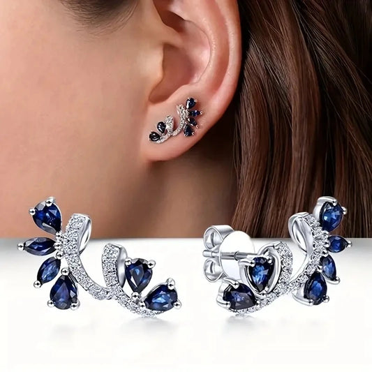 Shining Blue Zircon Flower Earrings for Women