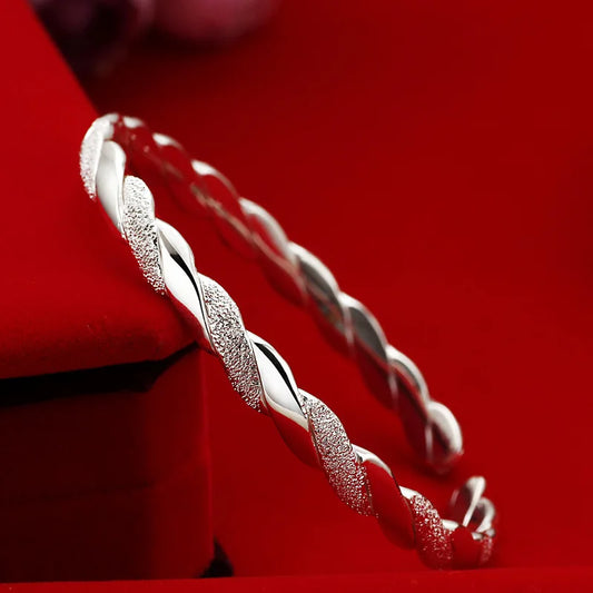 Fashion 925 Sterling Silver Woman Cuff Bracelet Cross Twisted