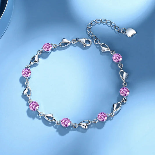 Elegant 925 Sterling Silver Heart Shaped Bracelet For Women