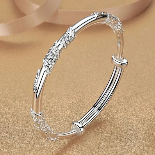925 Sterling Silver Full-blown Flowers Bracelet For Women Delicate Light Luxury Adjustable