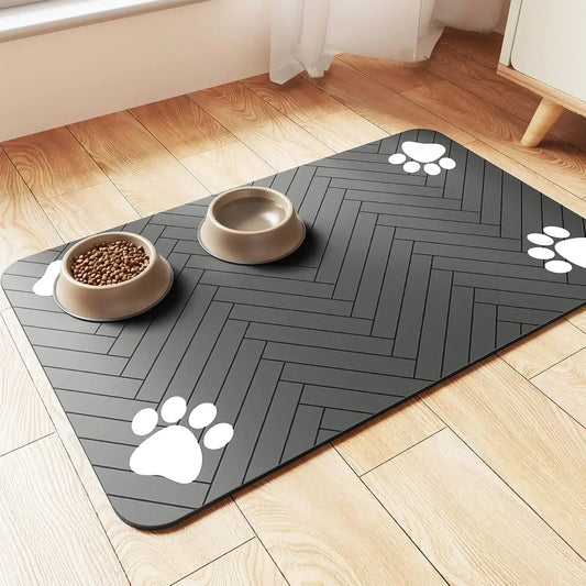 Absorbent Pet Feeding Mat, Waterproof Placemat for Dog & Cat Food & Water Bowls, Quick-Dry