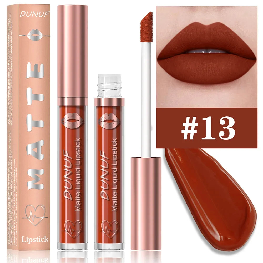 18 Color Waterproof Lip Gloss Nude Apricot Matte Liquid Lipstick Transparent
