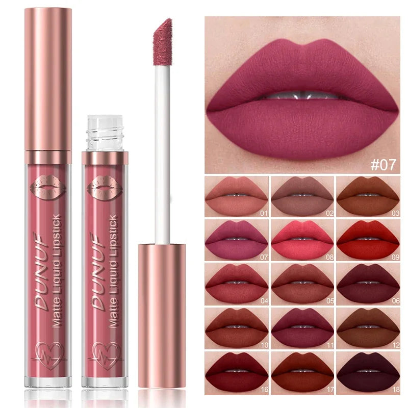 18 Color Waterproof Lip Gloss Nude Apricot Matte Liquid Lipstick Transparent