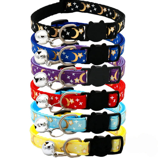 Cat Collar With Bell Cartoon Star Moon Dog Puppy Cat Kitten Collar Adjustable