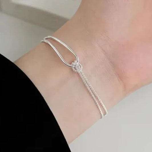 Real 925 Sterling Silver Hollow Water Drop Geometric Knots Bracelet for Women Fine Jewelry