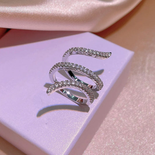 Elegant 925 Silver New Fashion Ring Geometric Zircon Ring Irregular Line