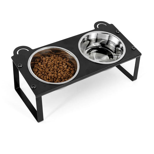Elevated Cat Food Water Bowls 2 Stainless Steel Bowls with Metal Stand