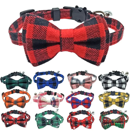 Pet Breakaway Collar Bow Tie and Bell Red Elastic Adjustable Dog Collar