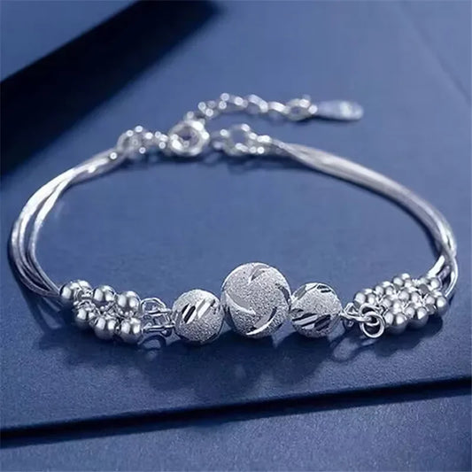 Fine 925 Sterling Silver Adjustable  Ball Bracelet For Women