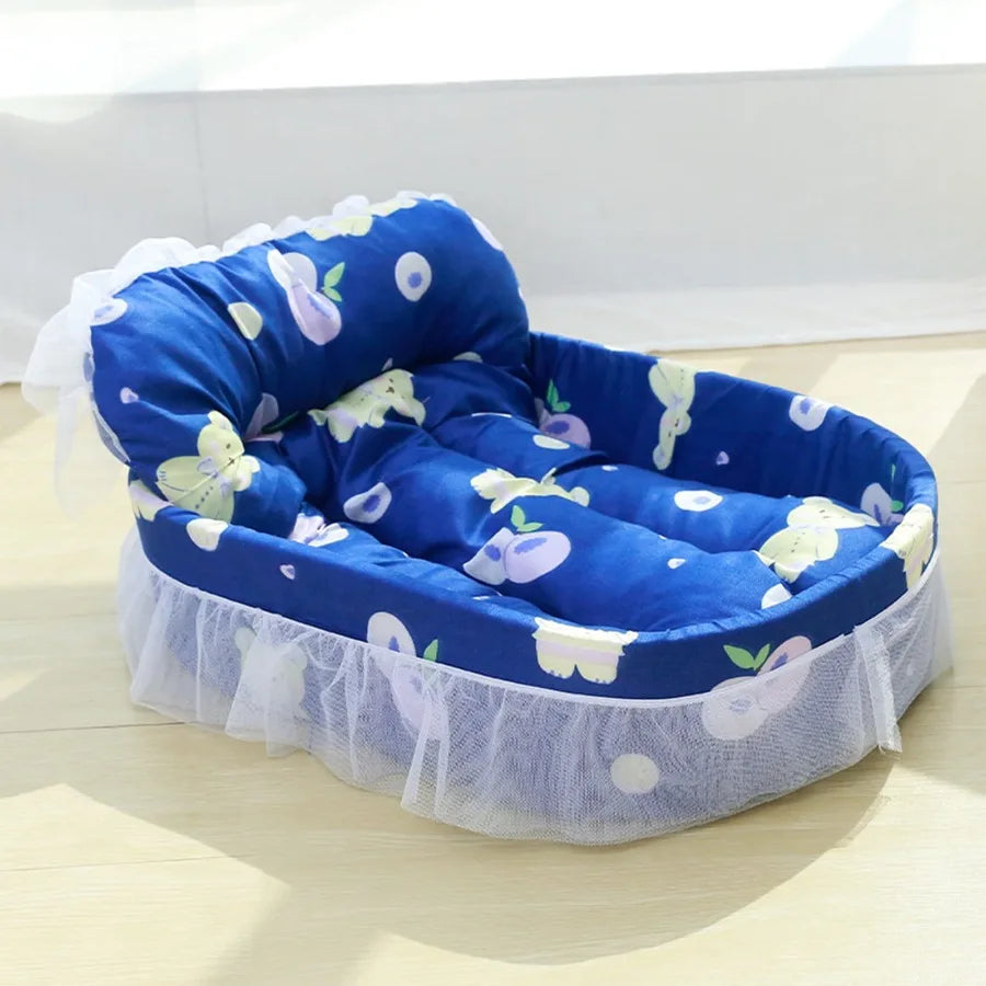 Blue Dog Bed for Small and Medium Dogs and Cats  Washable Soft Fabric Cozy Snuggle Nest