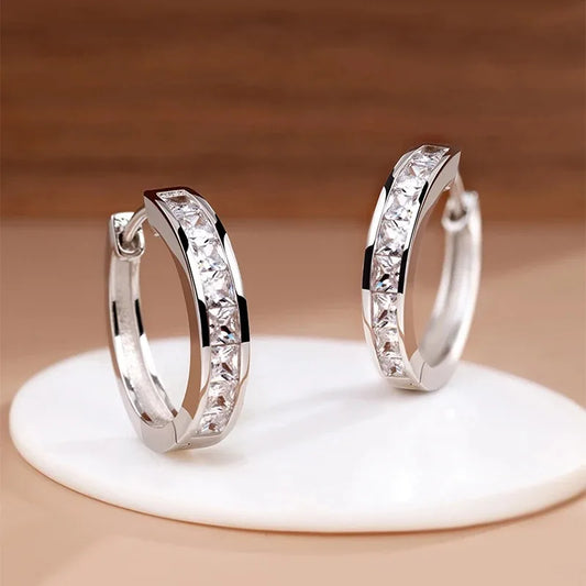 New Elegant 925 Sterling Silver Shining Zircon Earrings