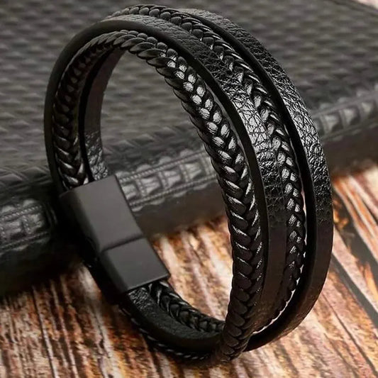 Trendy Leather Bracelets Stainless Steel Multilayer Braided Rope Bracelets For Male
